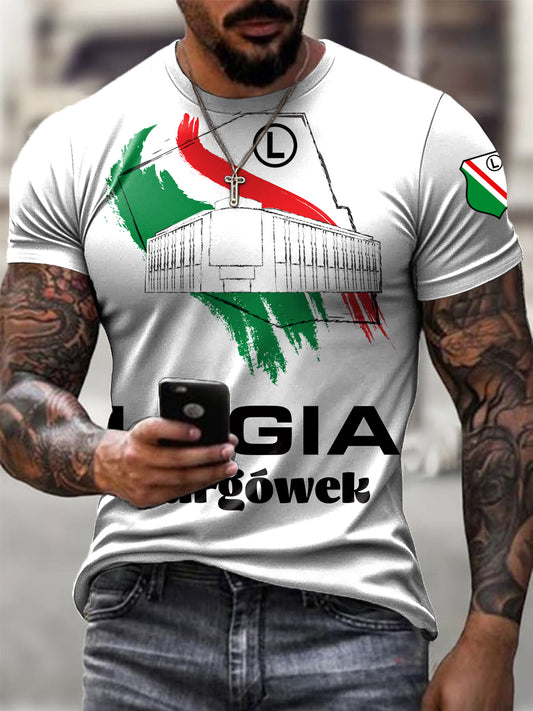 Męska Warszawa Football Club Emblemat Abstrakcyjny nadruk Casual T-Shirt
