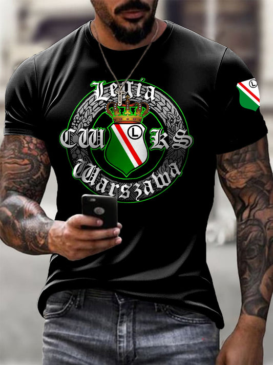 Męski Vintage Polski Warszawski Klub Piłkarski Odznaka Art Print Casual T-Shirt