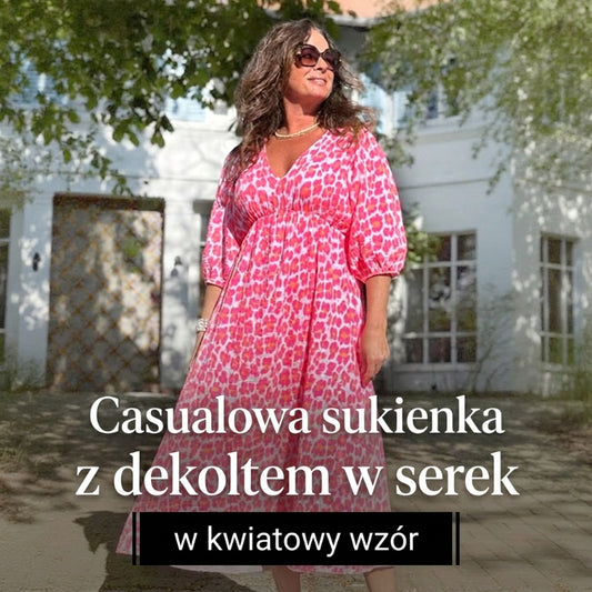 Damskie sukienki z nadrukiem i dekoltem w kształcie litery V