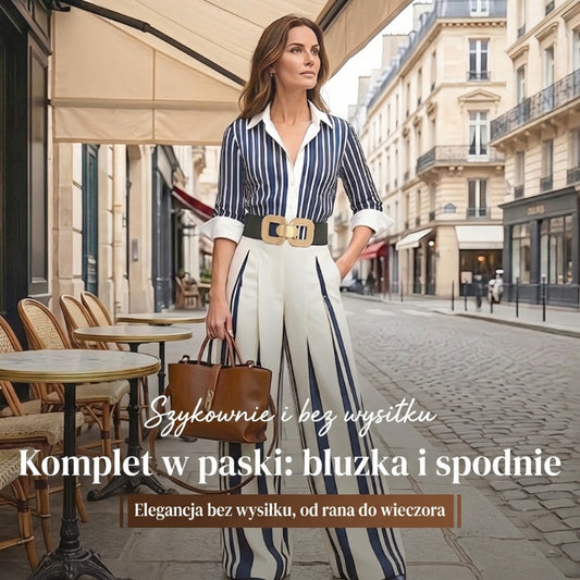 🔥 Damska dwuczęściowa stylizacja: luźne spodnie w paski