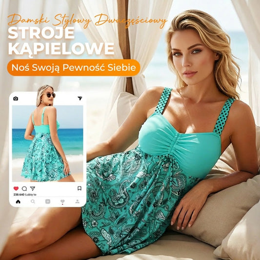 👙Top z ramiączkami i dopasowane szorty plażowe – strój kąpielowy z odpinanymi ramiączkami