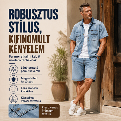 👕✨ Férfi Casual Farmerhatású Rövid Ujjú Ing