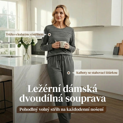 Női szabadidős szett felső és nadrág zsinóros derékkal