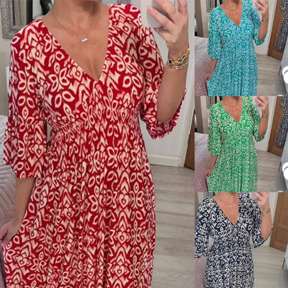 ✨2024 Nowa sukienka casual z dekoltem w serek w kwiaty