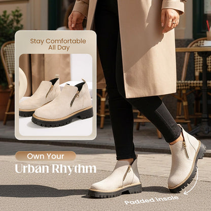 👢✨ Női Bokacsizma – Kerek Orr & Oldalsó Cipzár, Őszi Elegancia 🍂