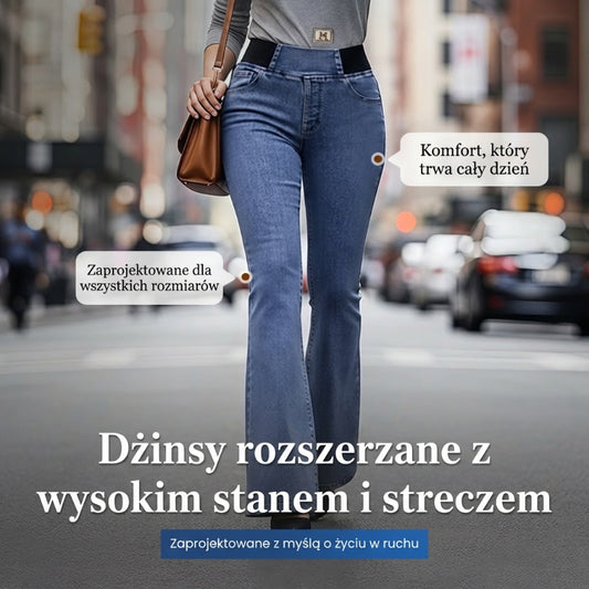 Damskie jeansy z wysokim stanem, rozszerzane, elastyczne