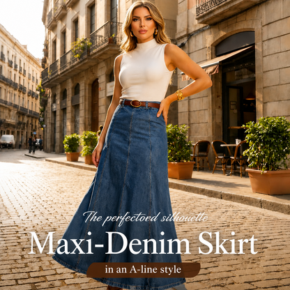 Női magas derekú A-vonalú farmer maxiszoknya – előnyös 👗