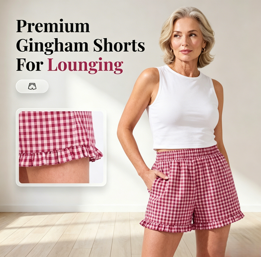 Damskie szorty w kratkę w stylu gingham z falbaną