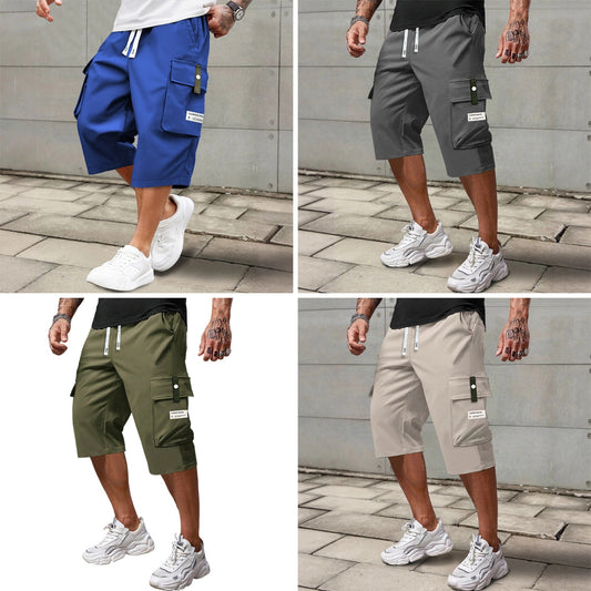 🩳 Męskie, codzienne spodnie typu cargo długość 3/4 z wiązaniem w pasie