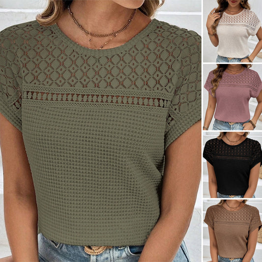 🍃Bluzka z dzianiny siateczkowej z krótkim rękawem