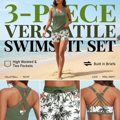 Női 3 részes tankini fürdőruha szett rövidnadrággal👙