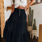 👗 Farmer maxi szoknya – Magas derekú, többszintes, A-vonalú, elölt gombos ✨