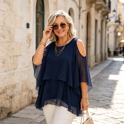 👗✨ Női Fodros Vállkivágásos Felső – Nőies Szabadság, Könnyed Stílus