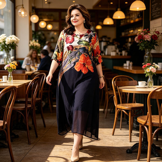 🌺Elegancki i pewny siebie👗Sukienka z kwiatowym nadrukiem