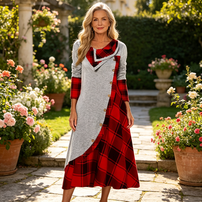 👗 Női Kockás Patchwork Garbós Maxiruha – Elegáns Őszi Hosszú Ruha & Meleg Viselet