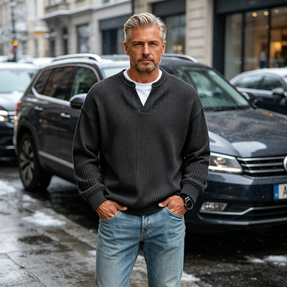 👕✨ Férfi Waffle Textúrájú Álrétegzett Hosszú Ujjú Póló – Modern Szabás, Kényelmes Viselet & Stílusos Hétköznapi Megjelenés