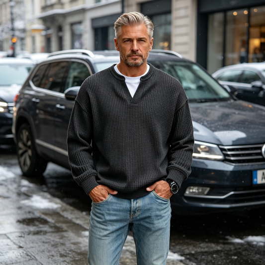 👕✨ Férfi Waffle Textúrájú Álrétegzett Hosszú Ujjú Póló – Modern Szabás, Kényelmes Viselet & Stílusos Hétköznapi Megjelenés