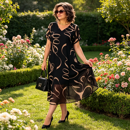 Sukienka midi z dekoltem w kształcie litery V, o luźnym kroju