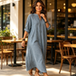 👗✨ Női Csíkos V-nyakú Maxiruha – Klasszikus Elegancia & Kényelmes Viselet Minden Alkalomra