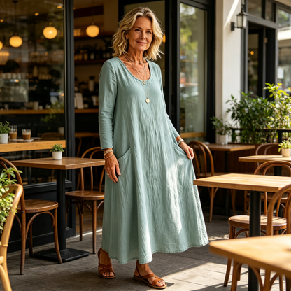 👗✨ Női Egyszínű Hosszú Ujjú Ruha – Elegáns Egyszerűség & Kényelmes Viselet Minden Napra