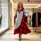 👗 Női Kockás Patchwork Garbós Maxiruha – Elegáns Őszi Hosszú Ruha & Meleg Viselet