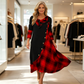 👗 Női Kockás Patchwork Garbós Maxiruha – Elegáns Őszi Hosszú Ruha & Meleg Viselet