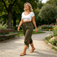 👖Women's Elastic Waist Capri Pants – Breathable, Stretchy, Side Tie Detail 🌿