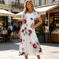 👗✨ ELEGANCKA SUKIENKA DAMSKA Z OKRĄGŁYM DEKOLTEM I NADRUKIEM