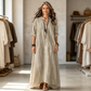 👗✨ Női Csíkos V-nyakú Maxiruha – Klasszikus Elegancia & Kényelmes Viselet Minden Alkalomra