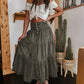👗 Farmer maxi szoknya – Magas derekú, többszintes, A-vonalú, elölt gombos ✨