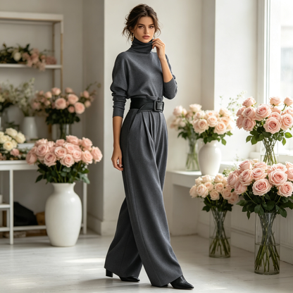 ✨ Gondtalan elegancia | Női szett garbóval, magas derékkal és övvel 👗