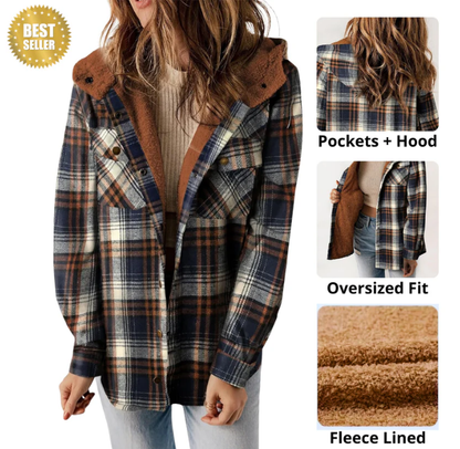 🔥Téli kiárusítás 49%OFF🧥Női téli trendi kockás kapucnis kabát