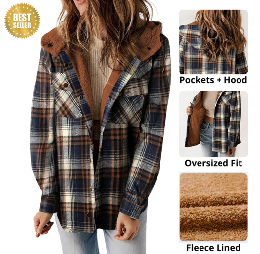🔥Téli kiárusítás 49%OFF🧥Női téli trendi kockás kapucnis kabát
