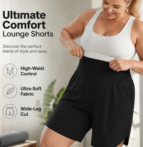 👩‍🦱🩳 Plus Size Magas Derék Bermuda Rövidnadrág – bő szabású, hasított szárú, zsebekkel. 50% KEDVEZMÉNY! 🔥