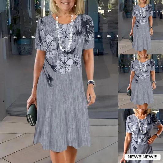 🌷Sukienka damska z okrągłym dekoltem i nadrukiem w stylu casual