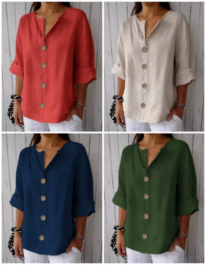 【S-4XL】👚Luźna bluzka damska zapinana na guziki