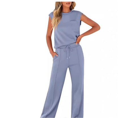 👚 Damski casualowy top bez rękawów + spodnie ze sznurkiem – Twój wygodny i stylowy zestaw 2-częściowy!