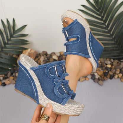 👡 Damskie sandały na obcasie z dżinsu – Casual, wygodne & uniwersalne ✨☀️