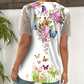 【Vásároljon 1et és kapjon 1et ingyen】👚Csipkés patchwork nyomtatott rövid ujjú felső