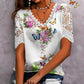【Vásároljon 1et és kapjon 1et ingyen】👚Csipkés patchwork nyomtatott rövid ujjú felső