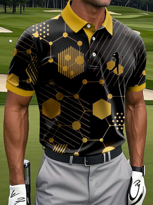 Męska klasyczna nieregularna linia geometryczna nadruk artystyczny Casual Business Polo Shirt
