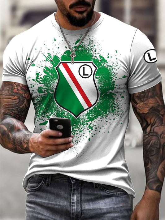 Męska koszulka Retro Warsaw Football Club Odznaka Art Print Casual