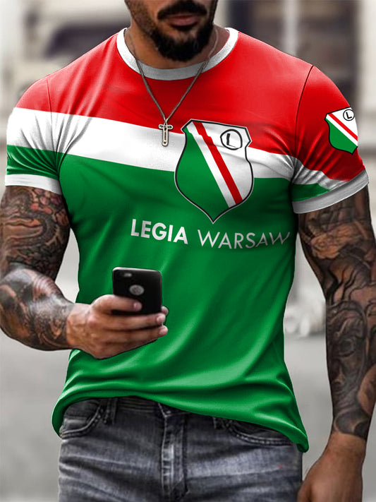 Męskie Retro Warszawa Football Club Flag Art Print Casual T-Shirt