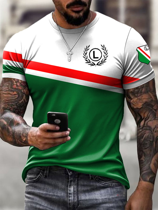 Męska Warszawa Football Club Abstrakcyjny nadruk Casual T-Shirt