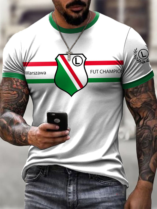Męska Warszawa Football Club w paski z nadrukiem Casual T-Shirt