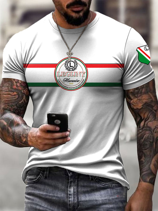 Męska Warszawa Klub Piłkarski Godło Nadruk Casual T-Shirt