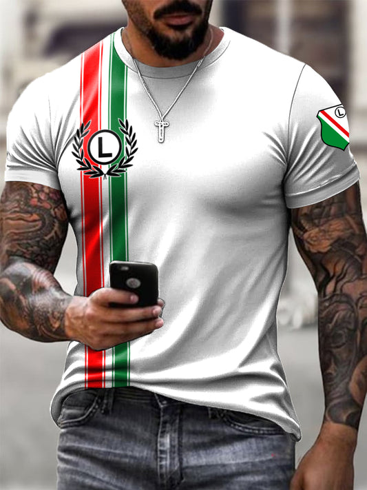 Męska Warszawa Football Club w paski z nadrukiem Casual T-Shirt