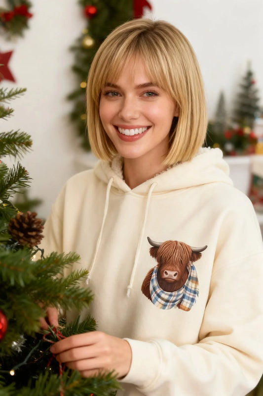 🐄Felföldi Marha Kapucnis Pulóver – Erő & Melegség Gyapjúbéléssel 🎁