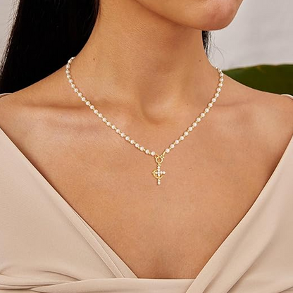 📿Naszyjnik z zawieszką w kształcie krzyża z cyrkonią