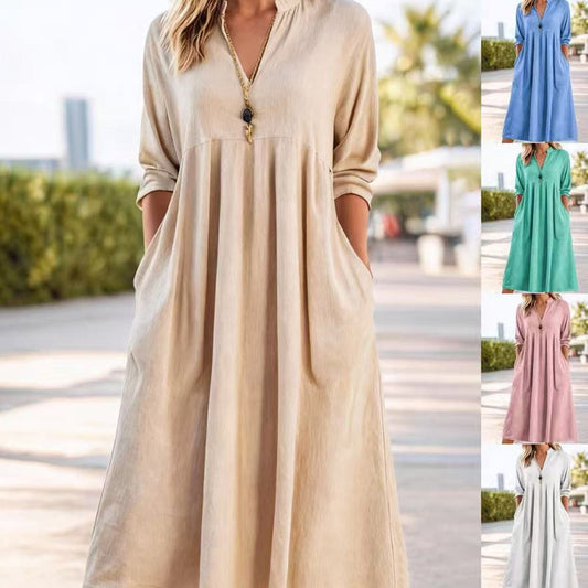 Luźna sukienka z krótkim rękawem i nadrukiem, z kieszeniami – idealna na letnie dni 🌞👗